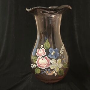 Fenton pink floral vase ceated by tele flora, 8" tall